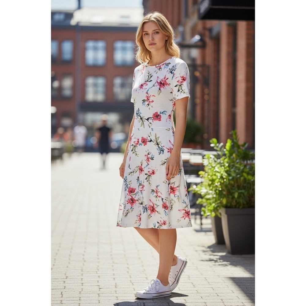 Urban Coco Dress Lg Floral Print Fit N Flare Scoop Neck Cottage Core